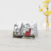 Carte voilier avec phare rouge (Fleur jaune)