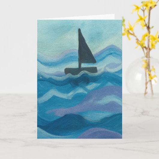 Carte Voilier dans l'océan Blanc Salutation (Fleur jaune)