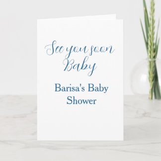 Carte voir bientôt baby shower bleu nom date simple