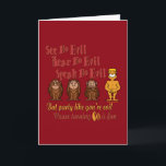 Carte Voir No Evil 60th Birthday Collection<br><div class="desc">Ne vois pas le mal, ne parle pas le mal, n'entends pas le mal, mais la fête comme toi est le mal parce qu'avoir 60 ans est amusant. Une idée-cadeau de 60ème anniversaire humoristique avec des singes et des dessins animés. Étiquettes: "ne vois pas de mal", "n'entends pas de mal",...</div>