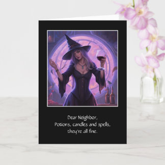 Carte Voisine Halloween sorcière humoristique avec vin