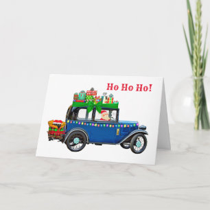 Carte Voiture ancienne avec Santa Noël 