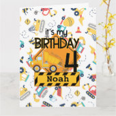 Carte voiture camion de construction jaune 4e anniversai (Fleur jaune)