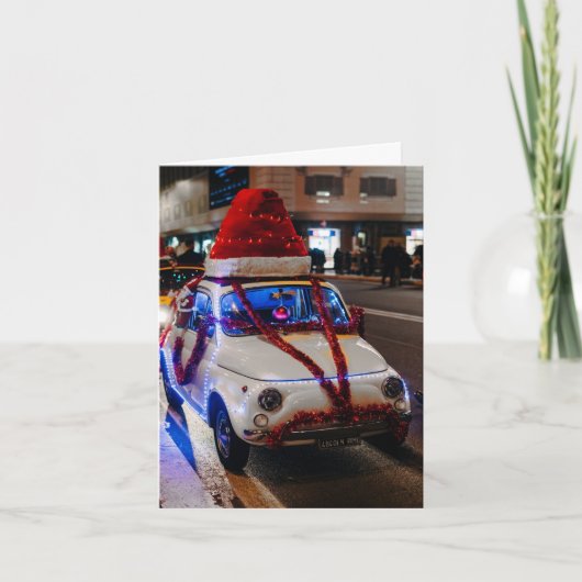 Carte Voiture Cinquecento Décorée Pour Noël (Devant)