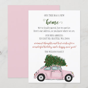 Carte Voiture d'arbre de Noël rose Nous avons déplacé le