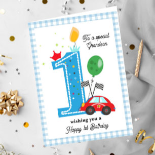Carte Voiture de course d'anniversaire Grandson Salutati