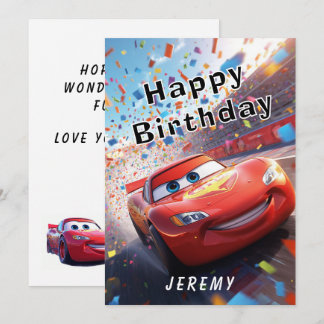 Carte Voiture de course de dessin animé Joyeux Anniversa