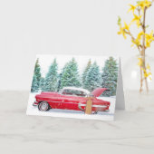 Carte Voiture de Noël Rouge Vintage (Fleur jaune)