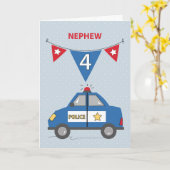 Carte Voiture de police bleue Nephew 4e anniversaire (Fleur jaune)