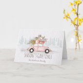 Carte Voiture rose d'hiver Accueil famille (Fleur jaune)