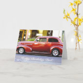 Carte Voiture rouge classique de papa de joyeux (Fleur jaune)