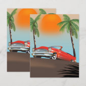 Carte Voiture Rouge Classique vintage Au Paradis (Devant / Derrière)