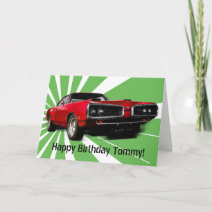 Carte Voiture rouge Muscle Anniversaire