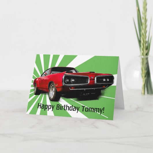Carte Voiture rouge Muscle Anniversaire (Devant)