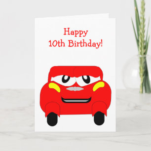 Carte Voiture rouge personnalisée 10e anniversaire