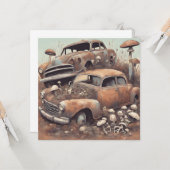 Carte Voitures anciennes rouillées et champignons  (Devant/Arrière en situation)