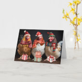 Carte Voitures de Noël à trois poules (Fleur jaune)