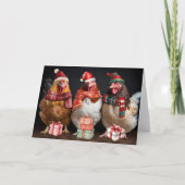 Carte Voitures de Noël à trois poules (Devant)