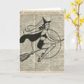 Carte Vol de sorcière sur le balai, Haloowen, collage (Fleur jaune)