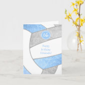 Carte volley-ball bleu clair gris 16e anniversaire (Fleur jaune)