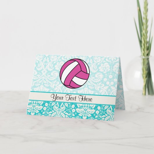 Carte Volley-ball rose; Motif Damas (Devant)