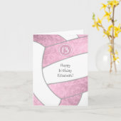 Carte volley-ball rose poussiéreux anniversaire à chaque (Fleur jaune)