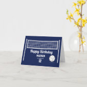 Carte Volleyball Ball & Net Marine Blue Anniversaire Nom (Fleur jaune)