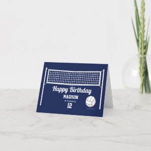 Carte Volleyball Ball & Net Marine Blue Anniversaire Nom