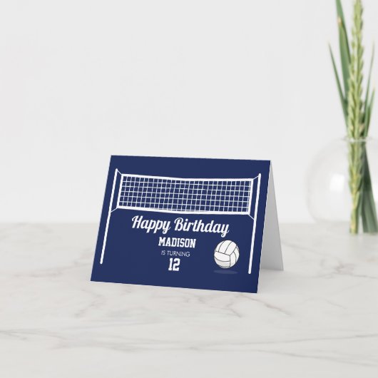 Carte Volleyball Ball & Net Marine Blue Anniversaire Nom (Devant)