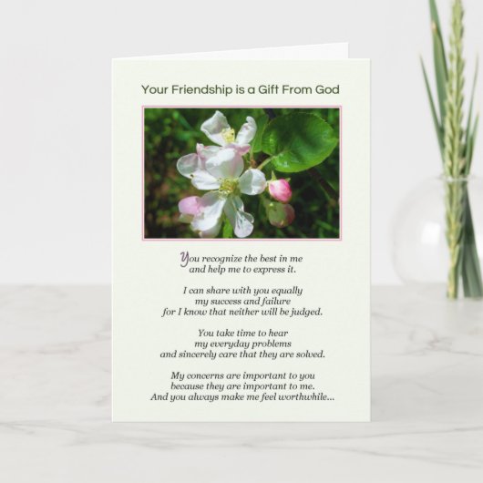 Carte Votre amitié est un cadeau de Dieu (Devant)