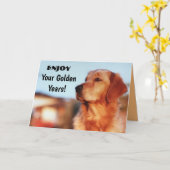 Carte Votre chien retriever doré pour les vœux de retrai (Fleur jaune)