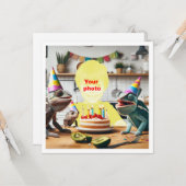 Carte Votre enfant avec des caméléons, anniversaire de l (Devant/Arrière en situation)