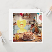 Carte Votre enfant avec un anniversaire de dinosaure, vé (Devant/Arrière en situation)
