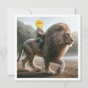 Carte Votre enfant chevauchant un lion, mettez mon visag