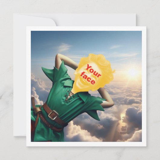 Carte Votre enfant en Peter Pan volant haut, conte de fé (Devant)