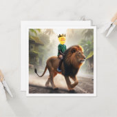 Carte Votre enfant montant un lion, mettez mon visage su (Devant/Arrière en situation)