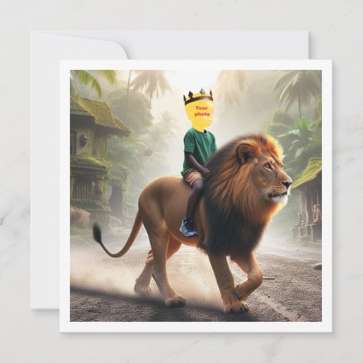 Carte Votre enfant montant un lion, mettez mon visage su (Devant)