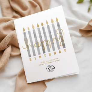 Carte Votre logo Bougies gris Business Joyeux anniversai