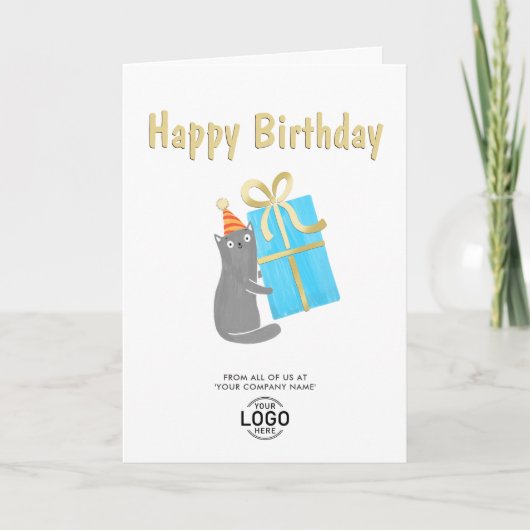 Carte Votre logo Cute Chat Bleu Cadeau Affaires Annivers (Devant)