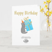 Carte Votre logo Cute Chat Bleu Cadeau Affaires Annivers (Fleur jaune)