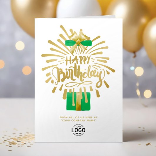 Carte Votre logo Green Gift Gold Fireworks Group Anniver