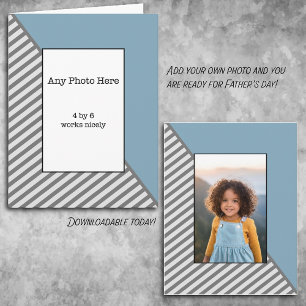 Carte Votre photo dans une Fête des pères bleue et gris