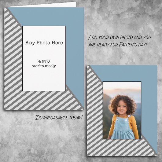 Carte Votre photo dans une Fête des pères bleue et gris