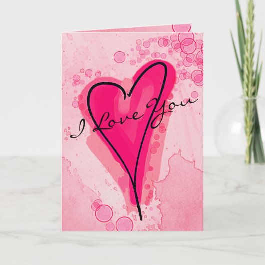Carte VOTRE TEXTE Aquarelle rose Coeur (Devant)