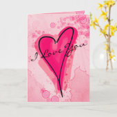Carte VOTRE TEXTE Aquarelle rose Coeur (Fleur jaune)