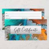 Carte Voucher cadeau Turquoise Orange Silver Aquarelle (Devant / Derrière)