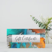 Carte Voucher cadeau Turquoise Orange Silver Aquarelle (Debout devant)