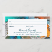 Carte Voucher cadeau Turquoise Orange Silver Aquarelle (Dos)