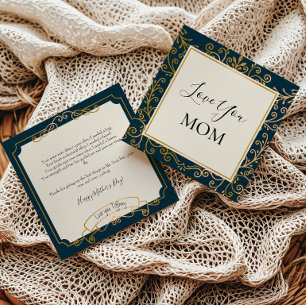 Carte Vous aimez Maman Elégant Navy et rouleaux d'or