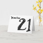 Carte Vous avez 21 ans, gros texte noir et blanc sur bla (Fleur jaune)
